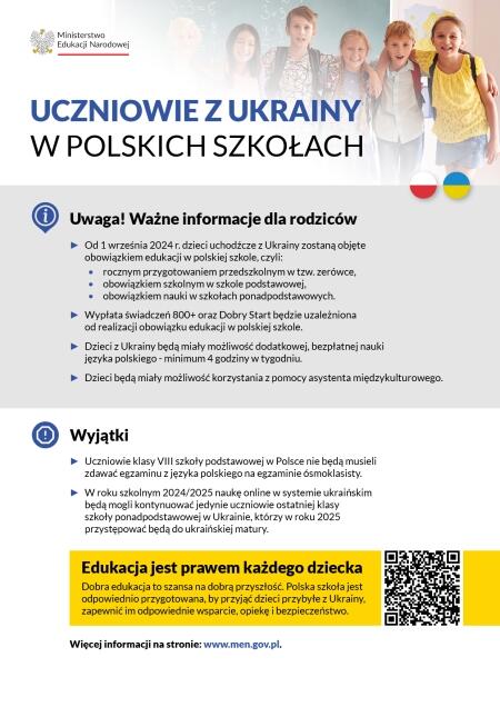 Obowiązek szkolny dla dzieci i młodzieży z Ukrainy od 01.09.2024r.